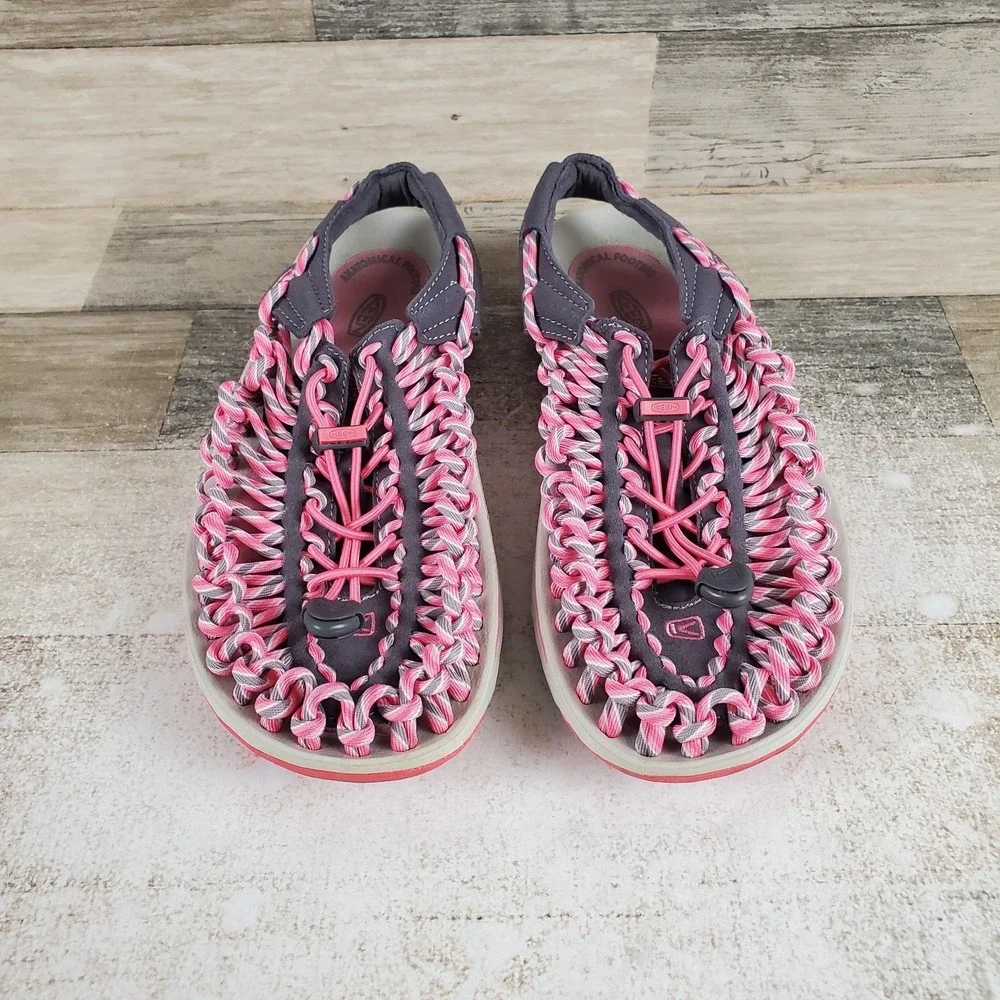 KEEN Uneek Womens Sandal Sz 8 Pink Gray Woven Outdoor Hiking Paracord Water Shoe